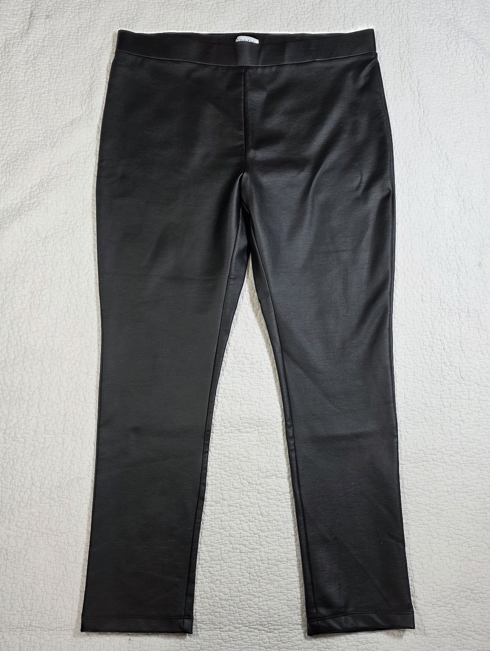 Calvin Klein Black Faux Leather Stretch Pantd